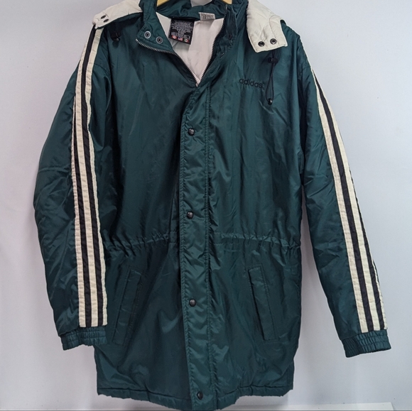 Vintage Adidas Winter Jacket, 90's Adidas 3 Stripe Big Logo Parka Coat - Picture 6 of 15